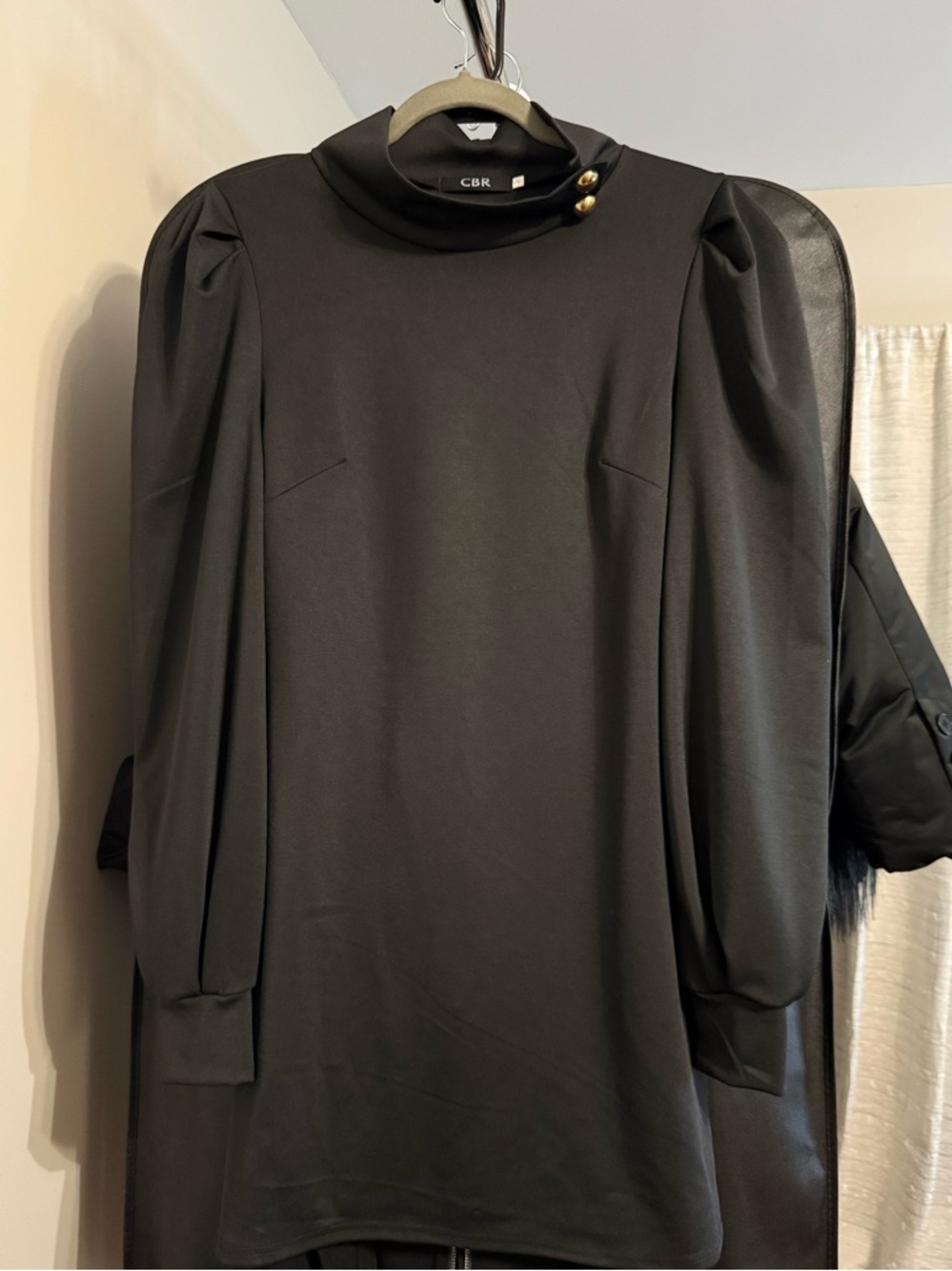 CBR Black High-Neck Tunic with Gold Button Detail